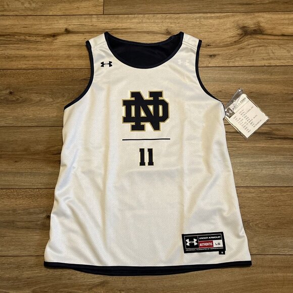 Women’s Notre Dame Basketball Jersey 11 SZ LARGE Blue White UJKRH1W Reversible - Picture 1 of 13